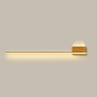 Modern Minimalist Aluminum Walnut Wood Grain Straight Line LED Wall Sconce Lamp For Living Room