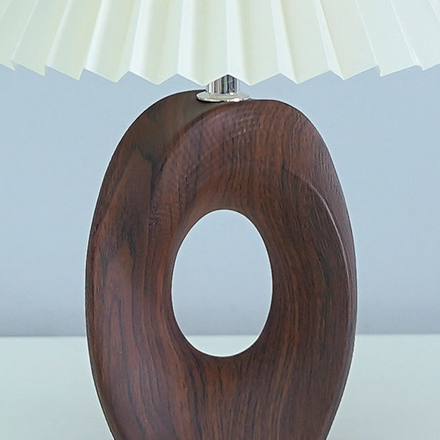 Traditional Japanese Pleated Fabric Shade Wood Grain Ceramic Base USB LED Table Lamp For Bedside