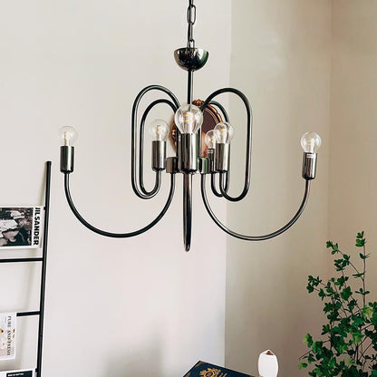 Traditional French Curved Carbon Steel Glass 8/12/16-Light Chandelier For Living Room