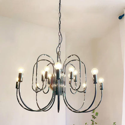 Traditional French Curved Carbon Steel Glass 8/12/16-Light Chandelier For Living Room