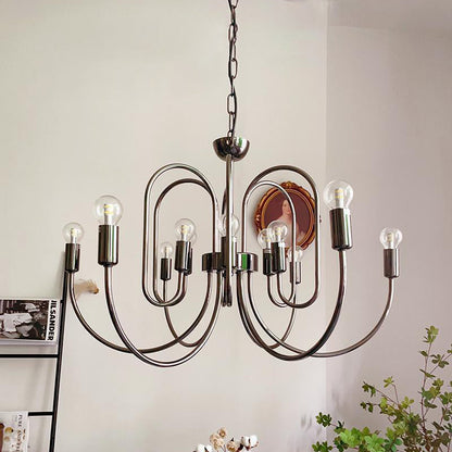 Traditional French Curved Carbon Steel Glass 8/12/16-Light Chandelier For Living Room