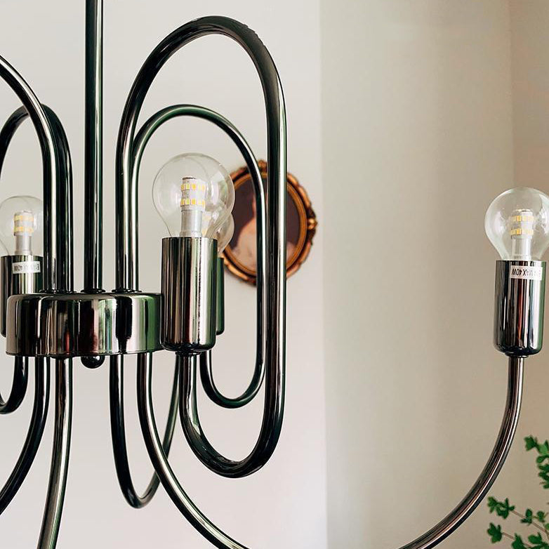 Traditional French Curved Carbon Steel Glass 8/12/16-Light Chandelier For Living Room