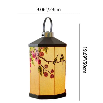 Traditional Chinese Embroidered Fabric Birdcage Shade Hardware USB Rechargeable LED Table Lamp For Living Room