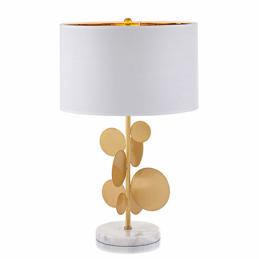 Contemporary Simplicity Fabric Cylinder Shade Marble Base 1-Light Table Lamp For Study