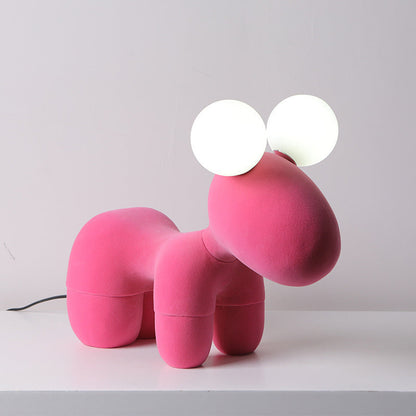 Contemporary Creative Cartoon Childlike Pony Plush Resin 2-Light Table Lamp For Bedroom