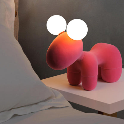 Contemporary Creative Cartoon Childlike Pony Plush Resin 2-Light Table Lamp For Bedroom