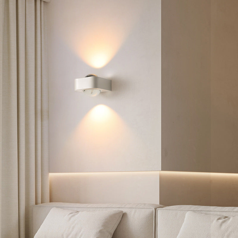 Modern Minimalist Rounded Corner Square Iron LED Up And Down Illuminated Wall Sconce Lamp For Living Room