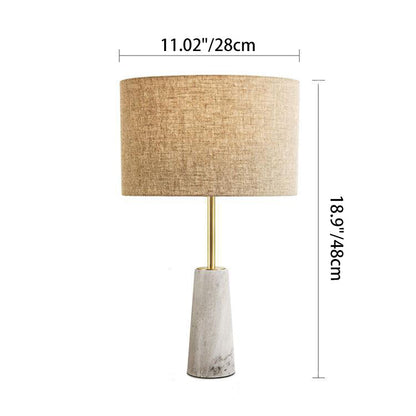 Contemporary Luxury Fabric Cylinder Shade Marble Base 1-Light Table Lamp For Bedroom