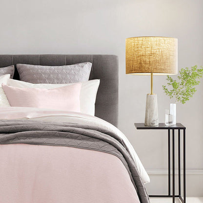 Contemporary Luxury Fabric Cylinder Shade Marble Base 1-Light Table Lamp For Bedroom