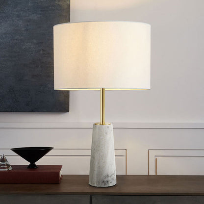 Contemporary Luxury Fabric Cylinder Shade Marble Base 1-Light Table Lamp For Bedroom