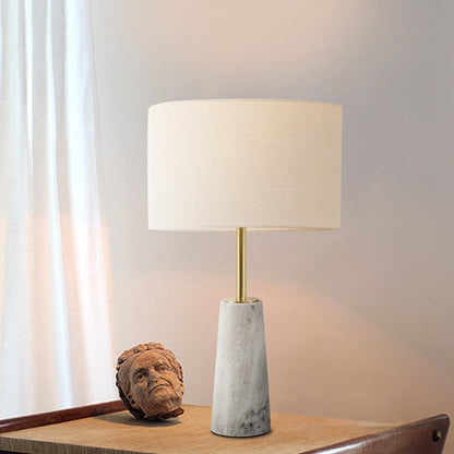 Contemporary Luxury Fabric Cylinder Shade Marble Base 1-Light Table Lamp For Bedroom