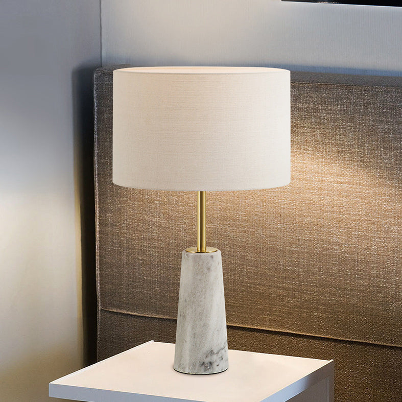 Contemporary Luxury Fabric Cylinder Shade Marble Base 1-Light Table Lamp For Bedroom