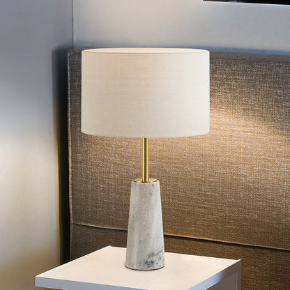 Contemporary Luxury Fabric Cylinder Shade Marble Base 1-Light Table Lamp For Bedroom