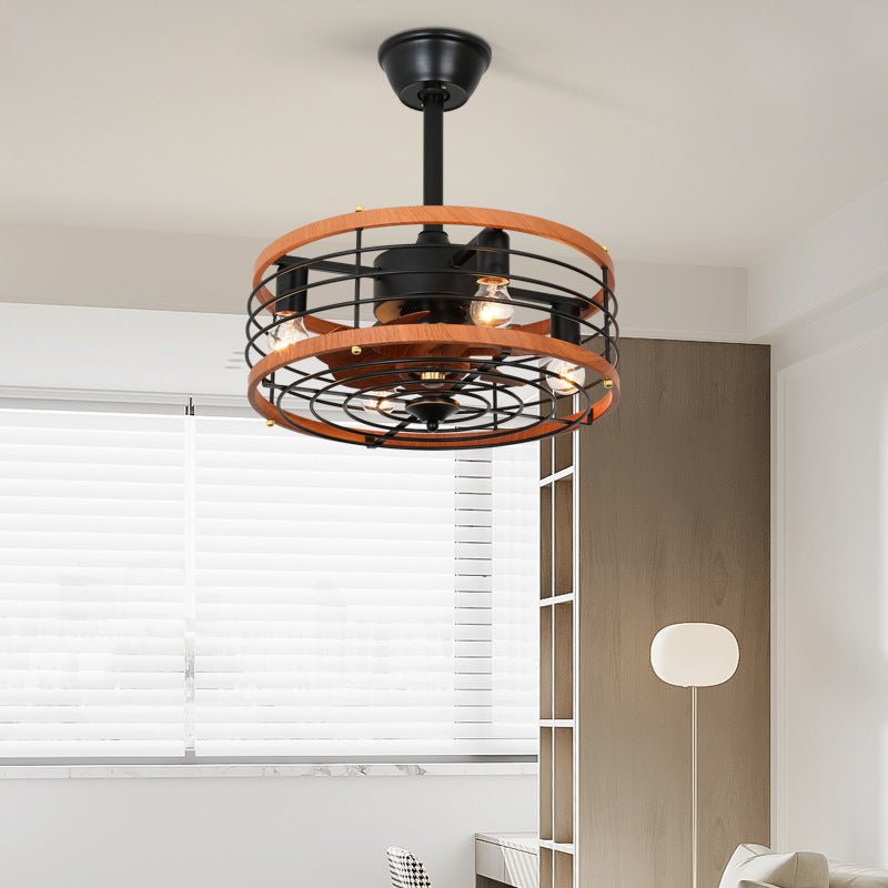 Traditional Farmhouse Iron Cylinder Frame ABS Fans 4-Light Downrods ...