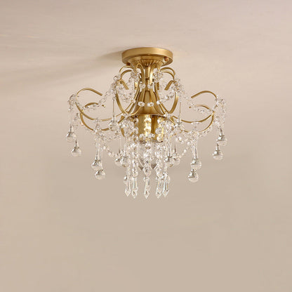 Contemporary Luxury Zinc Alloy Crystal Round 3-Light Semi-Flush Mount Ceiling Light For Living Room