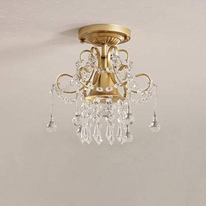 Contemporary Luxury Zinc Alloy Crystal Round 3-Light Semi-Flush Mount Ceiling Light For Living Room