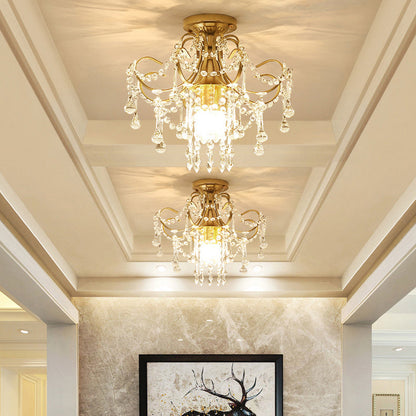 Contemporary Luxury Zinc Alloy Crystal Round 3-Light Semi-Flush Mount Ceiling Light For Living Room