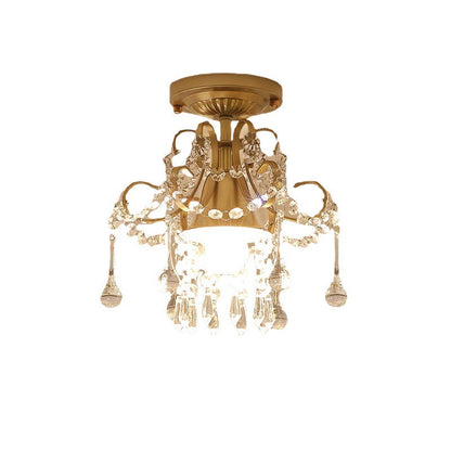 Contemporary Luxury Zinc Alloy Crystal Round 3-Light Semi-Flush Mount Ceiling Light For Living Room