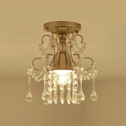 Contemporary Luxury Zinc Alloy Crystal Round 3-Light Semi-Flush Mount Ceiling Light For Living Room