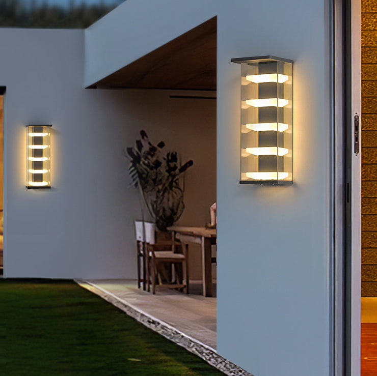 Contemporary Creative Stainless Steel Acrylic Rectangular Waterproof LED Wall Sconce Lamp For Outdoor Patio
