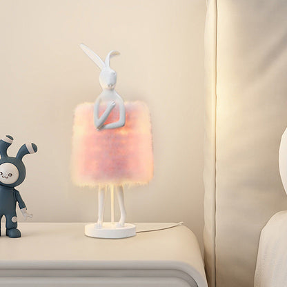 Contemporary Creative Rabbit Metal Feather Round 1-Light Table Lamp For Bedroom