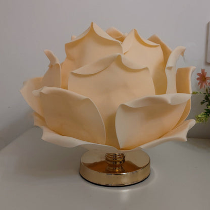 Contemporary Creative Lotus Flower Fabric Hardware 1-Light Table Lamp For Bedroom