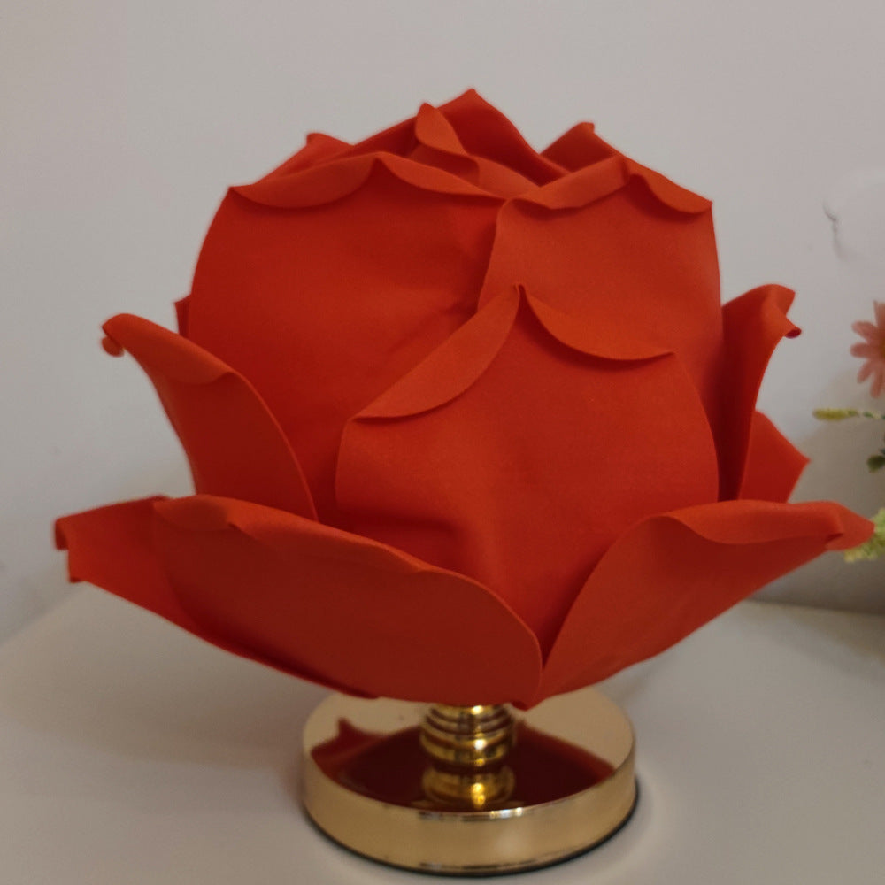Contemporary Creative Lotus Flower Fabric Hardware 1-Light Table Lamp For Bedroom