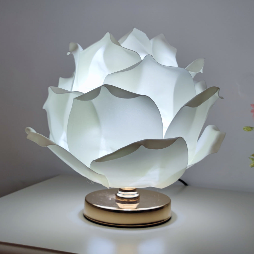Contemporary Creative Lotus Flower Fabric Hardware 1-Light Table Lamp For Bedroom