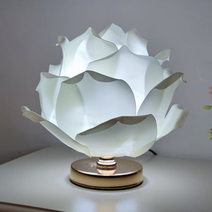 Contemporary Creative Lotus Flower Fabric Hardware 1-Light Table Lamp For Bedroom