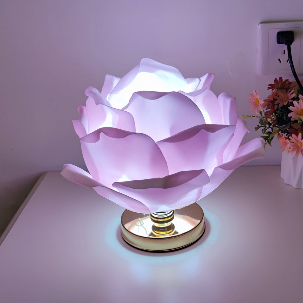 Contemporary Creative Lotus Flower Fabric Hardware 1-Light Table Lamp For Bedroom
