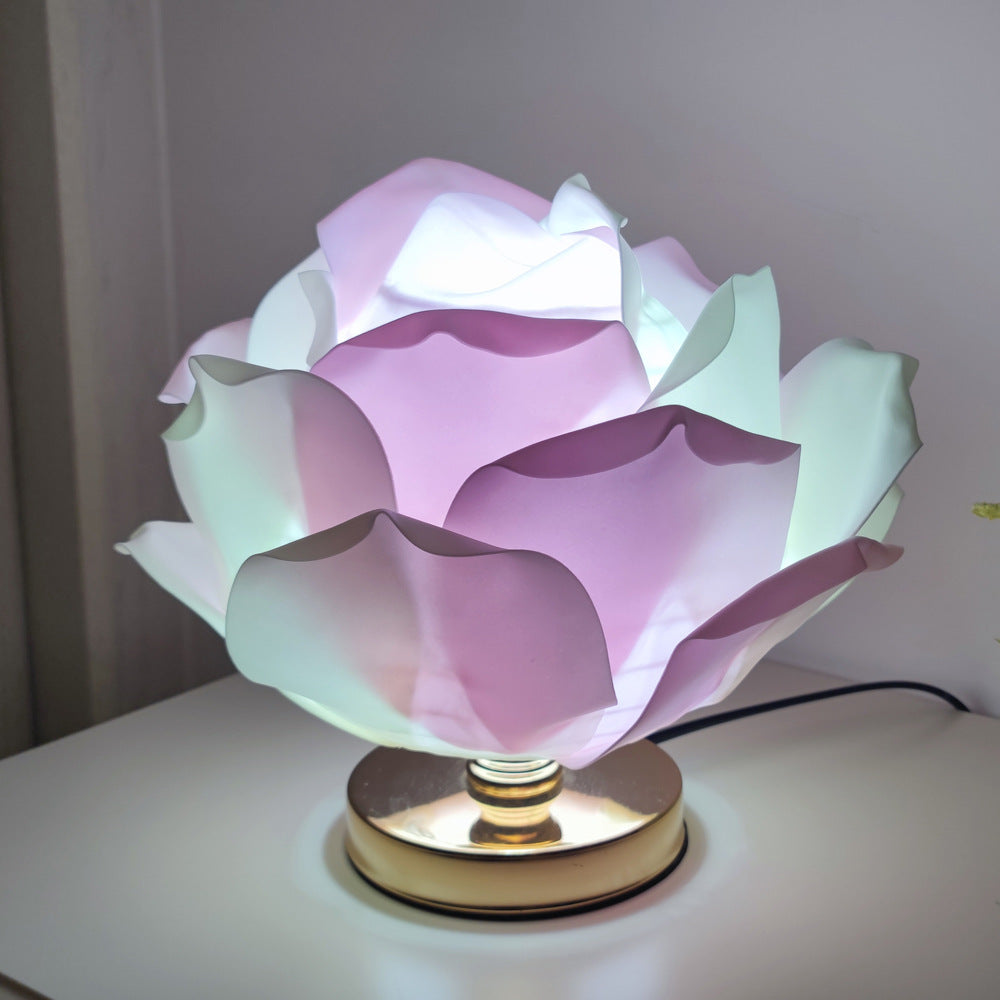 Contemporary Creative Lotus Flower Fabric Hardware 1-Light Table Lamp For Bedroom