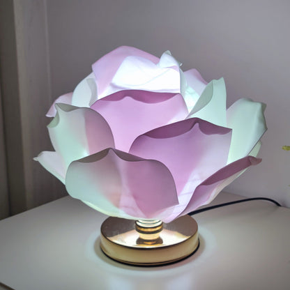 Contemporary Creative Lotus Flower Fabric Hardware 1-Light Table Lamp For Bedroom