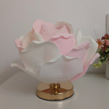 Contemporary Creative Lotus Flower Fabric Hardware 1-Light Table Lamp For Bedroom