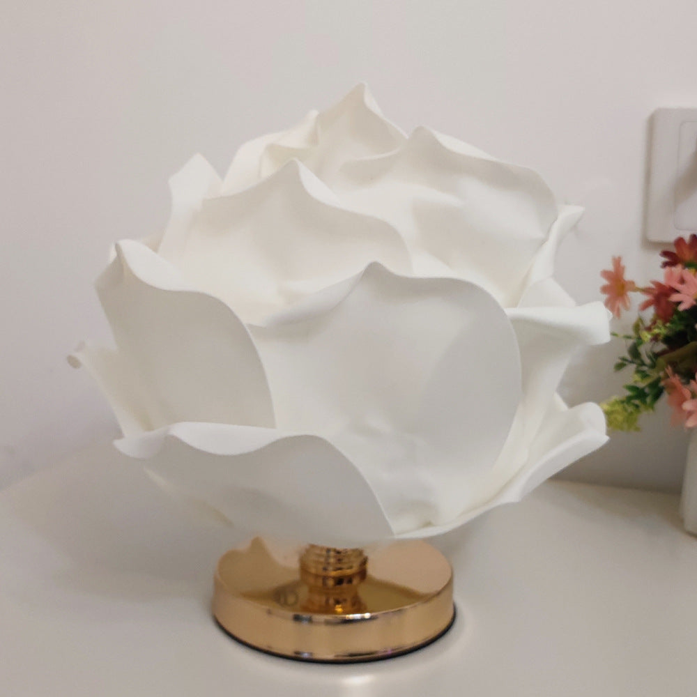 Contemporary Creative Lotus Flower Fabric Hardware 1-Light Table Lamp For Bedroom