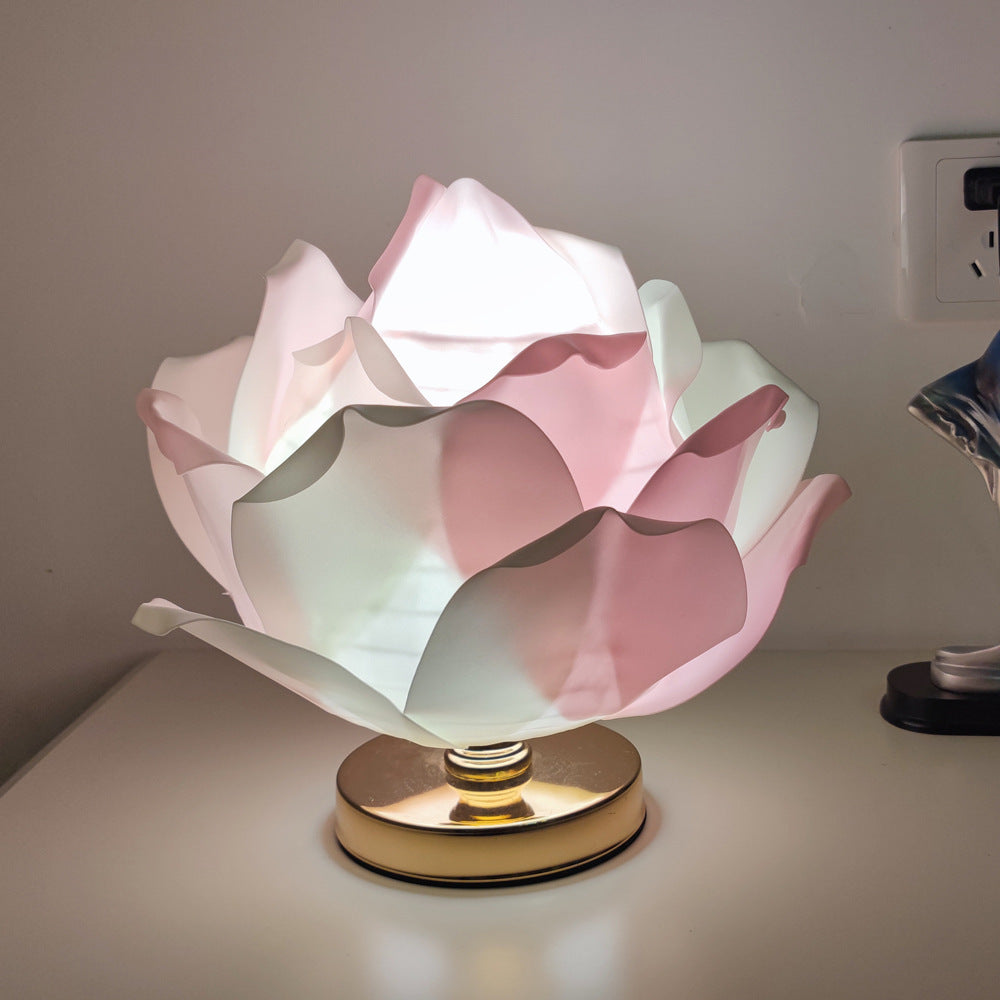 Contemporary Creative Lotus Flower Fabric Hardware 1-Light Table Lamp For Bedroom