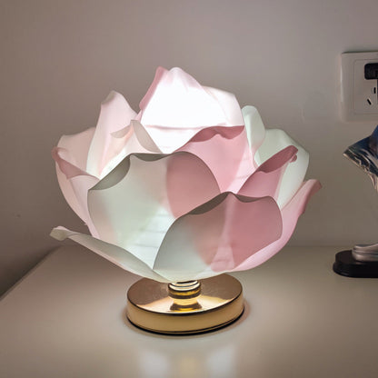 Contemporary Creative Lotus Flower Fabric Hardware 1-Light Table Lamp For Bedroom