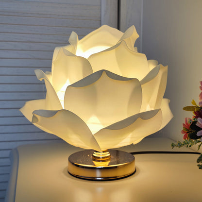 Contemporary Creative Lotus Flower Fabric Hardware 1-Light Table Lamp For Bedroom