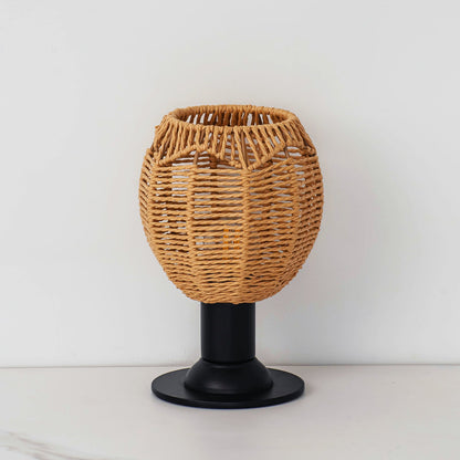 Traditional Vintage Hemp Rope Weaving Cage Hardware 1-Light Table Lamp For Bedroom