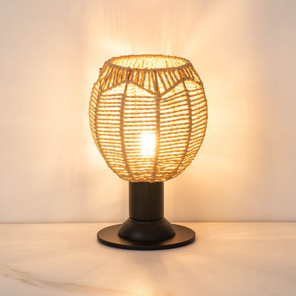 Traditional Vintage Hemp Rope Weaving Cage Hardware 1-Light Table Lamp For Bedroom