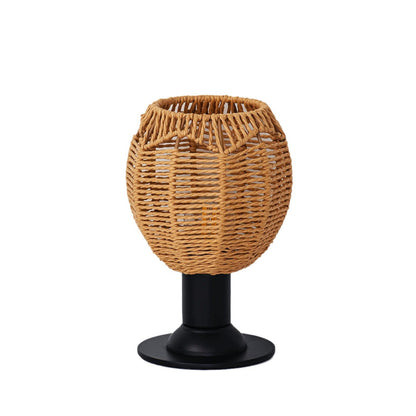 Traditional Vintage Hemp Rope Weaving Cage Hardware 1-Light Table Lamp For Bedroom