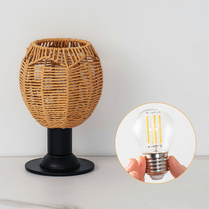 Traditional Vintage Hemp Rope Weaving Cage Hardware 1-Light Table Lamp For Bedroom