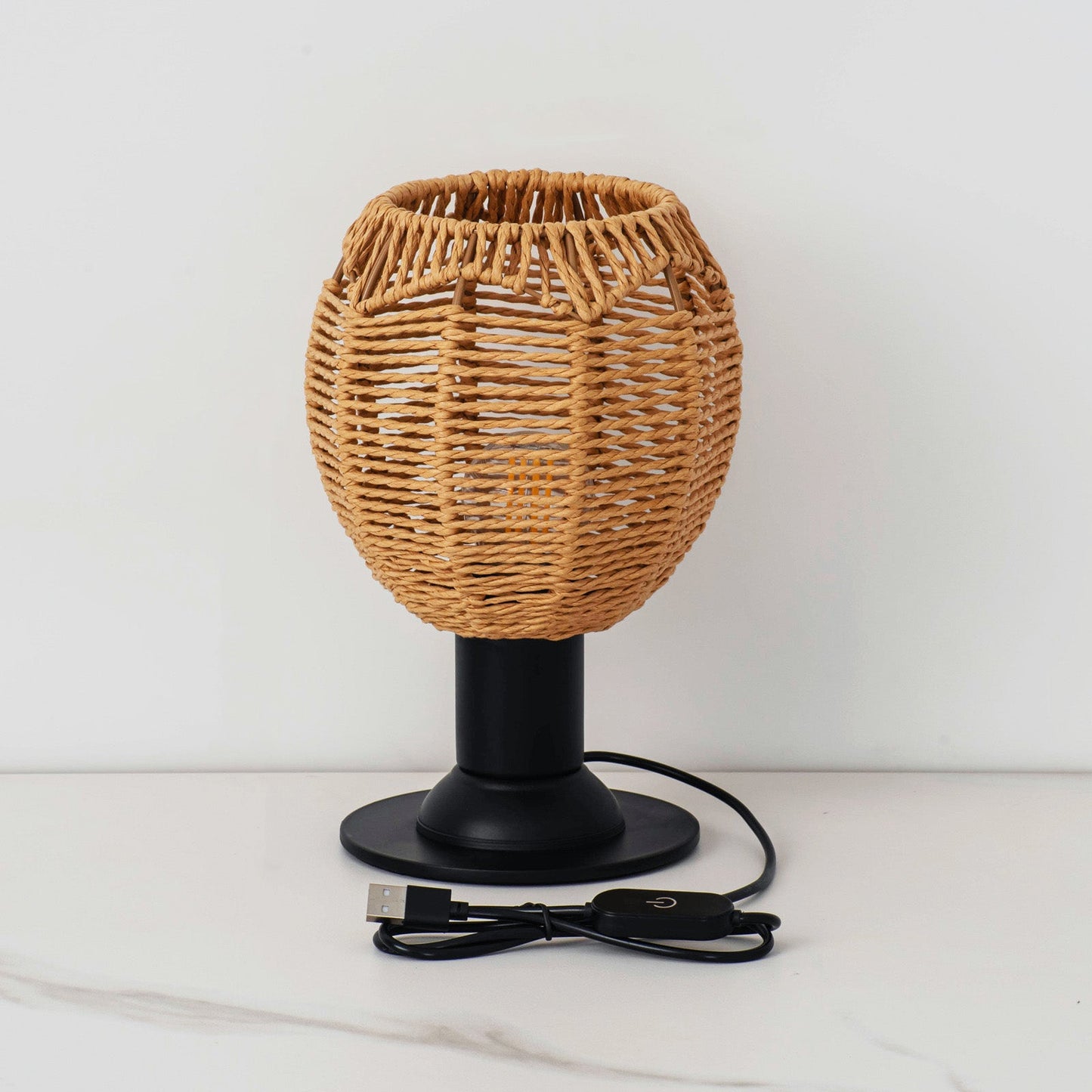 Traditional Vintage Hemp Rope Weaving Cage Hardware 1-Light Table Lamp For Bedroom