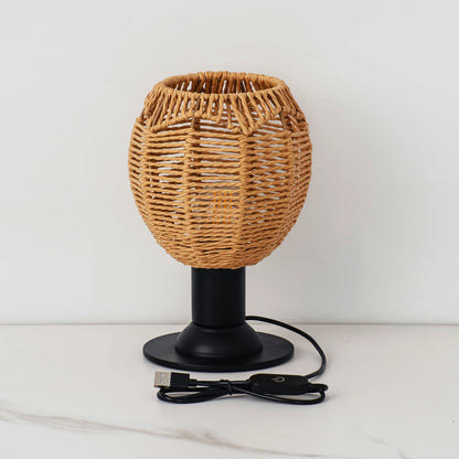 Traditional Vintage Hemp Rope Weaving Cage Hardware 1-Light Table Lamp For Bedroom
