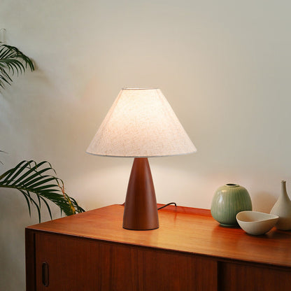 Traditional Japanese Printed Fabric Conical Shade Solid Wood 1-Light Table Lamp For Bedroom