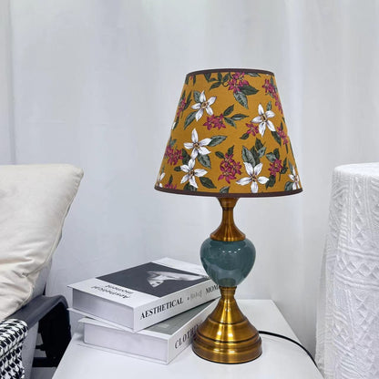 Traditional European Ceramic Hardware Base Fabric Shade 1-Light Table Lamp For Bedroom