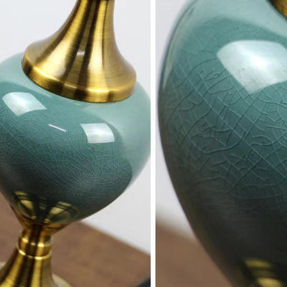 Traditional European Ceramic Hardware Base Fabric Shade 1-Light Table Lamp For Bedroom