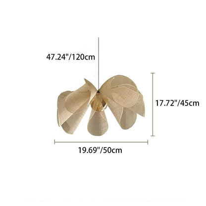 Traditional Japanese Fabric Petal Shade 1-Light Pendant Light For Living Room