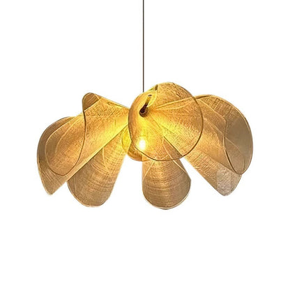 Traditional Japanese Fabric Petal Shade 1-Light Pendant Light For Living Room
