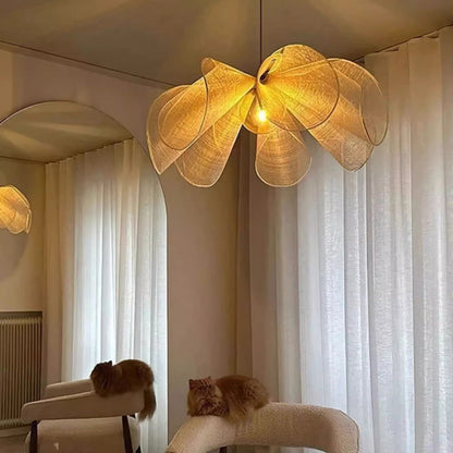 Traditional Japanese Fabric Petal Shade 1-Light Pendant Light For Living Room