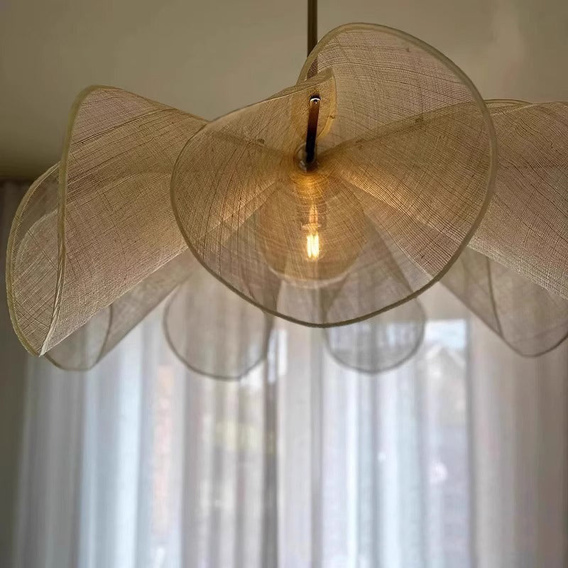 Traditional Japanese Fabric Petal Shade 1-Light Pendant Light For Living Room